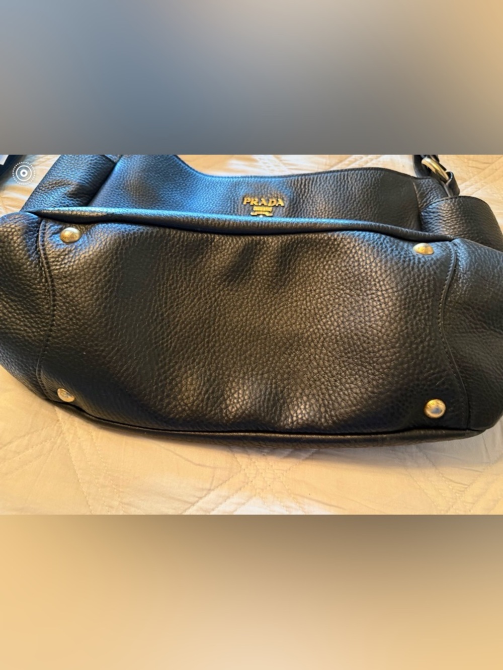 Prada Vitello Daino Black Pebbled Leather Shoulder Hobo with Gold-Tone Logo - Picture 9 of 9
